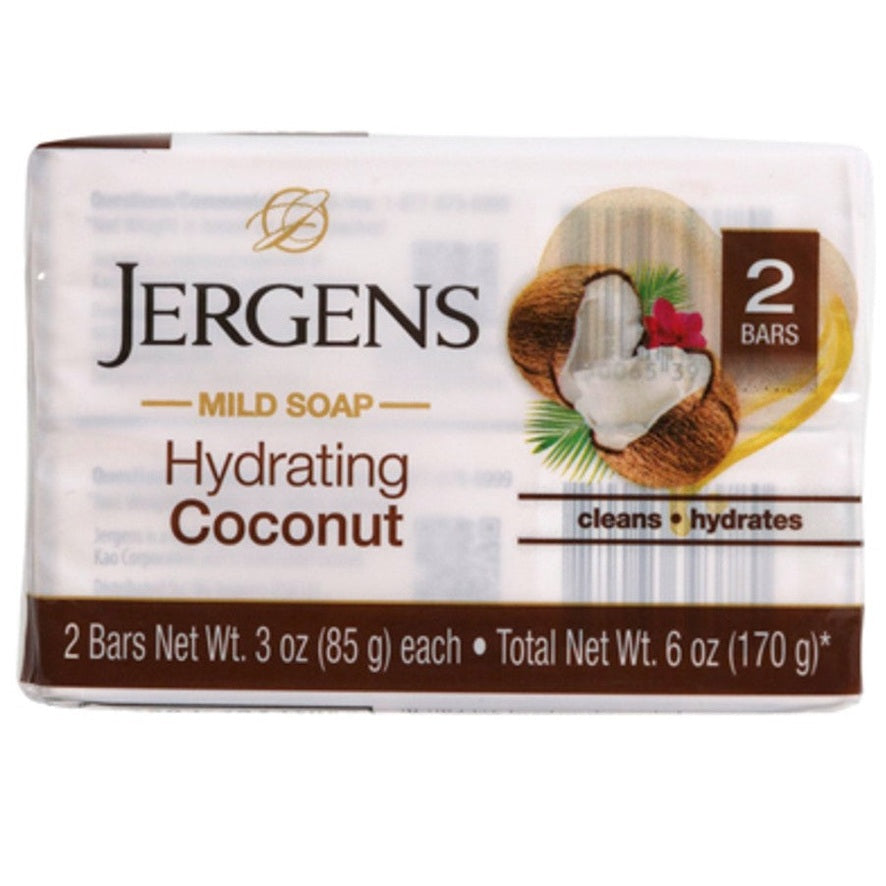 Wrapped Jergens Hydrating Coconut soap bar, two bars inside.